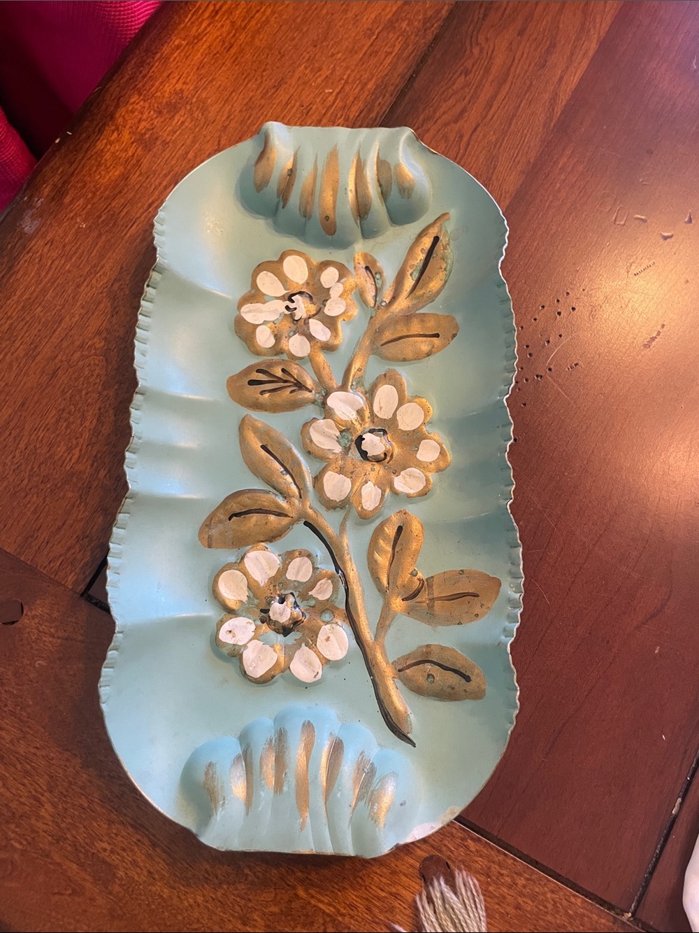Vintage 1930’s Floral Tray  with Gold Accents hand painted FaberAnd Shelvin NY